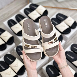 Dép MIDU MIN Quai Chéo Da Mềm 2 Màu 3 Phân