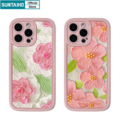 Suntaiho Ốp lưng Iphone Tranh Sơn Dầu Đẹp Họa Tiết Hoa Đào Ốp Điện Thoại Silicon Mềm Chống Sốc Cho Iphone 15 14 12 13 11 Pro Max IP 7 8 Plus Iphon X Xs XR Xs Max Ốp Lưng