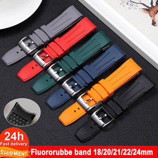 Dây đeo đồng hồ Fluororubber chất lượng cao 18mm 20mm 21mm 22mm 24mm Dây đeo cao su Dây đeo cổ tay phổ thông cho nam giới Phụ nữ Chống thấm nước cong End