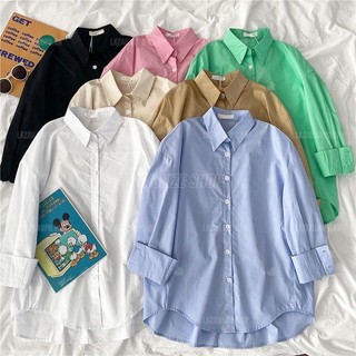 Áo sơ mi nữ tay dài Bigsize Áo sơ mi công sở basic form rộng có cổ trắng mùa xuân Phong cách Hàn Quốc Thời Trang đẹp