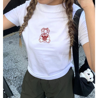 Thu Thanh Boutique-Áo Thun Form Fit Mẫu Gấu Dâu Tây, Áo Baby Tee Chất Cotton Co Giãn, Thoáng Mát