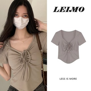 Cổ Vuông Phối Ren Áo Thun Ngắn Tay Nữ Mùa Hè Phong Cách Mới Ngắn Phong Cách Sang Trọng Top