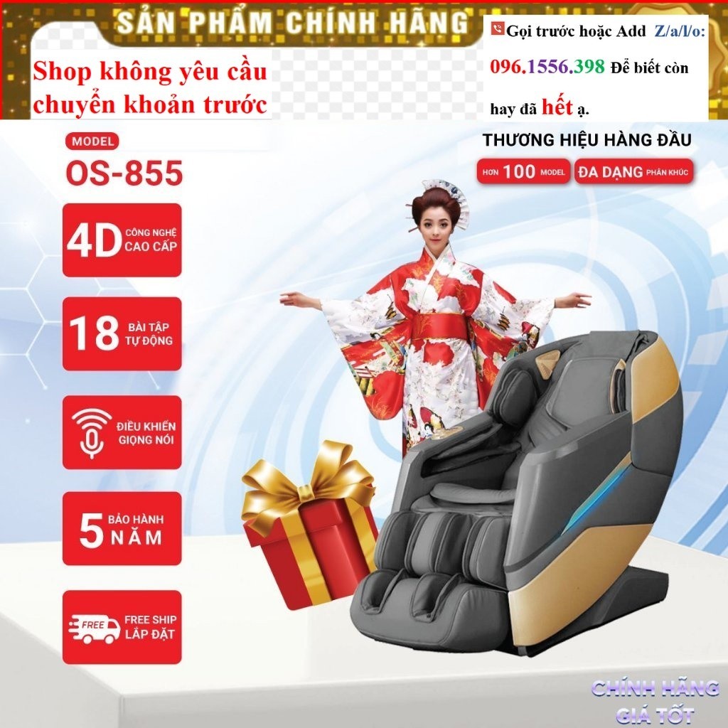 SALE <> Ghế massage Okinawa OS 855, công nghệ massage 5D, bi con lăn di chuyển -
