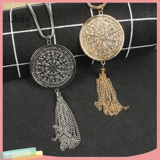 Lk Tay nghề tinh tế Vòng cổ Nút thắt đĩa Vòng cổ Vòng cổ Boho Sang trọng Mặt dây chuyền dài có tua rua cho nữ Áo len sành điệu Món quà trang sức cho bé gái Hợp thời trang Rỗng