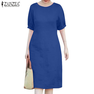 Zanzea Váy ngắn tay cổ chữ O thời trang cổ điển dành cho nữ