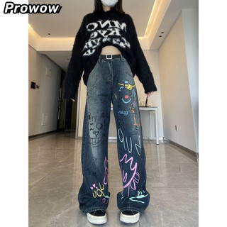 Prowow quần ống rộng quần nữ jean Korean Dễ thương Fashion Cổ điển WNK24404Q6 15Z240408