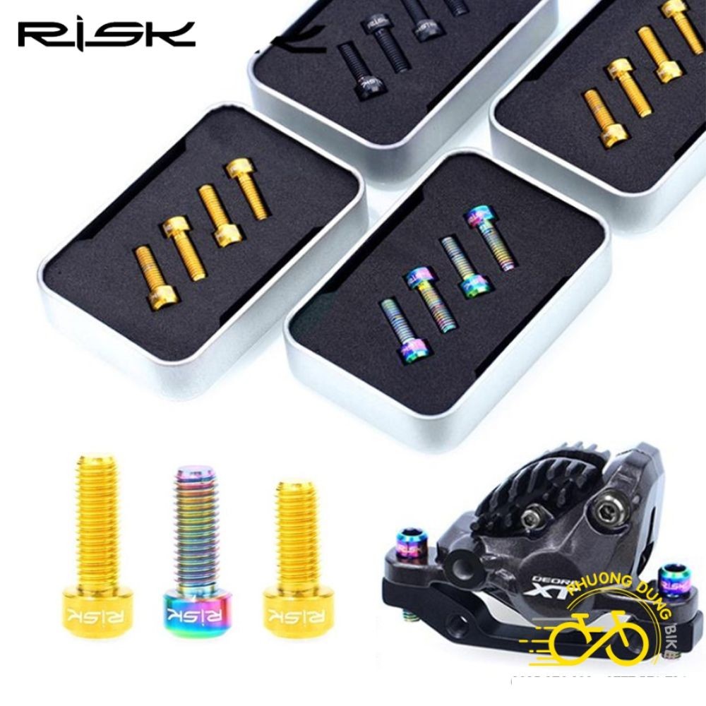 Bộ 4 Ốc vít Titanium xe đạp RISK M6x16mm / M6x18mm / M6x20mm