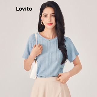 Lovito Áo thun thêu hoa Ditsy thường ngày cho nữ L71ED026 (Xanh nhạt)