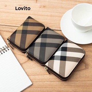 Ví xếp Lovito nhiều ngăn đựng thẻ ghép nối màu sắc khóa kéo họa tiết kẻ ô thanh lịch nhỏ gọn cho nữ LFA08622