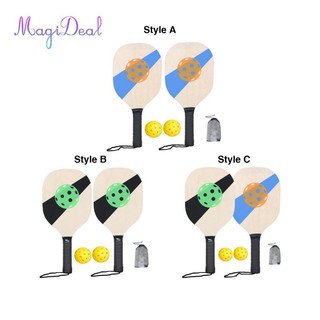 MagiDeal Bộ Mái Chèo Gỗ Pickleball Với Vợt Người Mới Bắt Đầu Dành Cho Nam Nữ Trẻ Em Chiều Dài 15,7 Inch Chiều Rộng 7.5 Inch 2 Mái Chèo 2 S