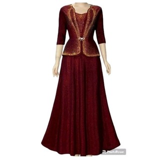 Đầm dạ hội trung niên đi tiệc vải nhũ kim tuyến dáng vest giấu bụng tay lỡ, Đầm dạ hội vest nhũ Đầm dạ hội trung niên