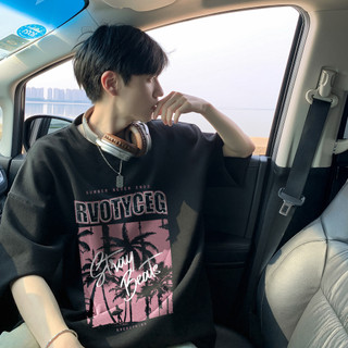 Áo thun ngắn tay nặng nam mặc dạo phố hợp thời trang Mỹ Retro oversize dáng rộng Ruffian Đẹp trai Cotton nguyên chất Áo thun đường phố cao cấp