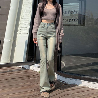 Quần Nỉ Denim Mỹ Màu Sáng Nữ Xuân Thu Slim-Fit Cao Cấp Hơi loe Quần Hoài Cổ Tất Cả @