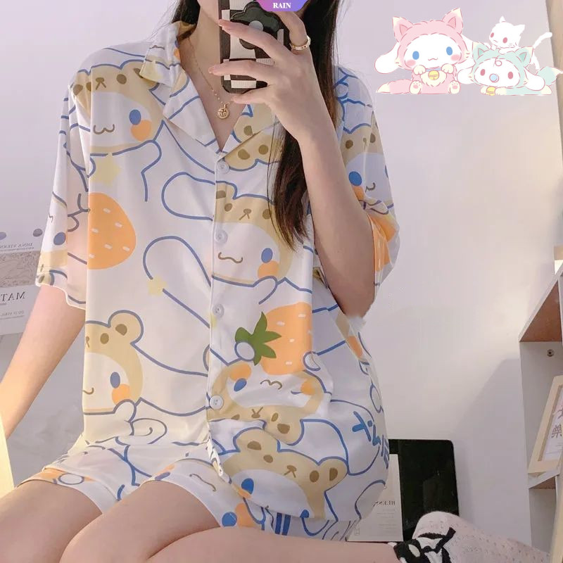 Nhật Bản Ins Sanrio Hoạt Hình Cinnamoroll Bộ Đồ Ngủ Nữ Mùa Hè Mới Quần Short Tay Ngắn Rời Loungewear Có Thể Mặc Bên Ngoài [RAIN]