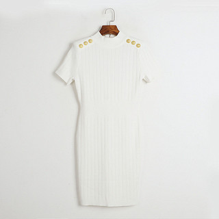 G85M 2024New Stand Collar Date Dress Shoulder Buckle Dress Stretch Figure Show Cross-Border Hot Selling Zipper Knitted Dress