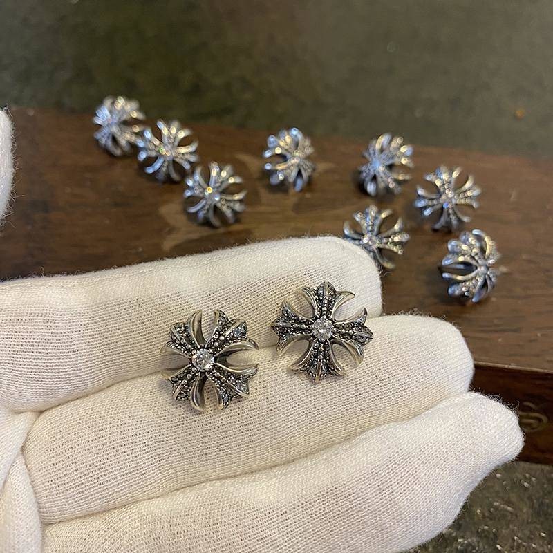 Brand Stud Earrings Ch Square Cross G-Dragon 925 Sterling Silver Punk Earrings for Men and Women XmO