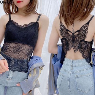 Áo hai dây ren bướm OLVIDO, Ren rỗng ra rỗng, Thời trang thoáng khí mỏng gợi cảm Dây đeo Crop Top Nữ