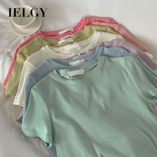 Áo thun ngắn tay màu trơn IELGY dành cho nữ áo crop top mỏng dành cho nữ