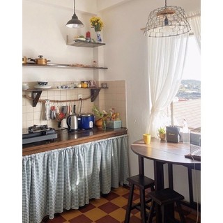 Rèm Bếp Vải Caro - Dán và Treo