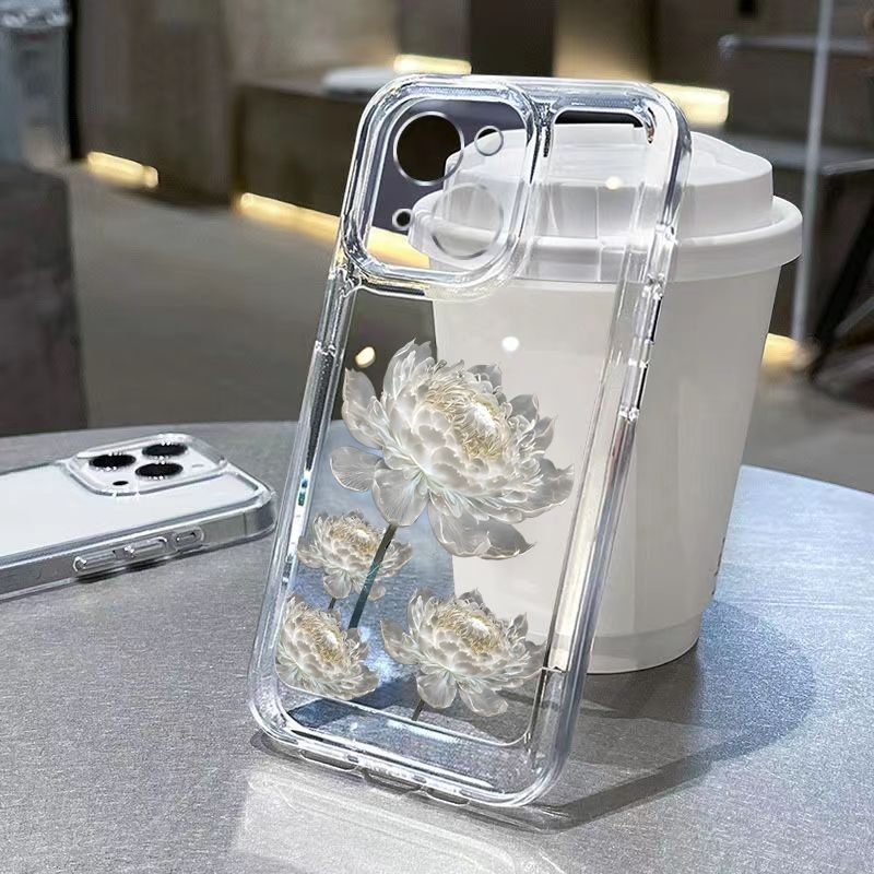 Thích hợp cho IPhone 11 12 Pro Max X XR XS Max SE 7 Plus 8 Plus IPhone IPhone 13 14 15 Pro Max Nhãn chống va đập Silicon Four White Lotus Phone Cases không thấm nước