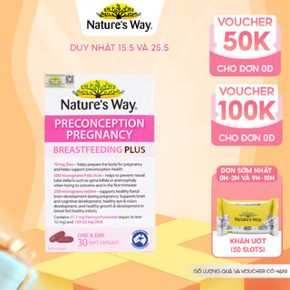 Viên Uống Bổ Sung Vitamin Tổng Hợp Cho Bà Bầu Nature's Way PreConception Pregnancy Breastfeeding Plus – Hộp 30 Viên