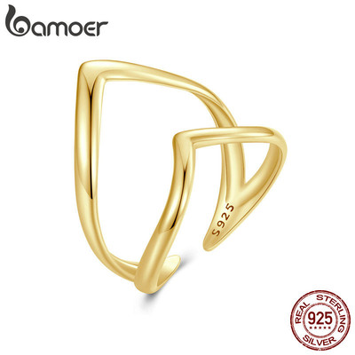 Bamoer 925 Sterling Sliver Mở Nhẫn Trang Sức Thời Trang Hai Lớp Quà Tặng Cho Nữ
