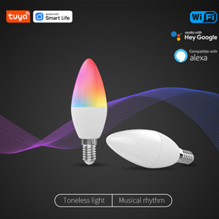 Tuya E14 Đèn Nến Điều Khiển Ứng Dụng Bóng Đèn Âm Nhạc Thông Minh WIFI 5W RGB Đèn LED Có Thể Điều Chỉnh Độ Sáng Phòng Sống Thông Minh Nhóm Nhà Đèn Pha Lê