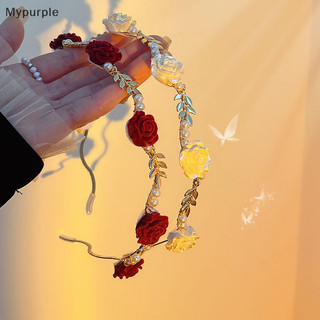 Myp Nữ Thanh Lịch Hoa Hồng Phụ Kiện Tóc Mũ Đội Đầu Bé Gái Vintage Kim Loại Hoa Ngọc Trai Đỏ Trắng Hoa Hồng Tiara Băng Đô Quấn Tóc VN
