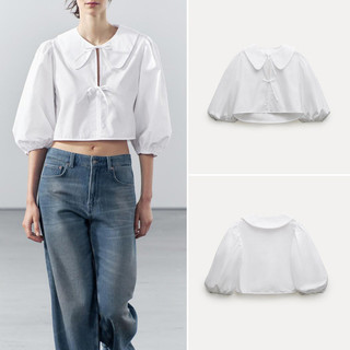 Zara mùa hè sản phẩm mới nữ cổ búp bê nơ áo sơ mi ren 3090654