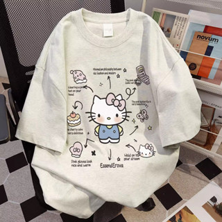 Áo phông nữ Xám form rộng mùa hè đẹp áo thun Hello Kitty in hình cute fashion 100% cotton chính hãng local brand SALMO Y1409
