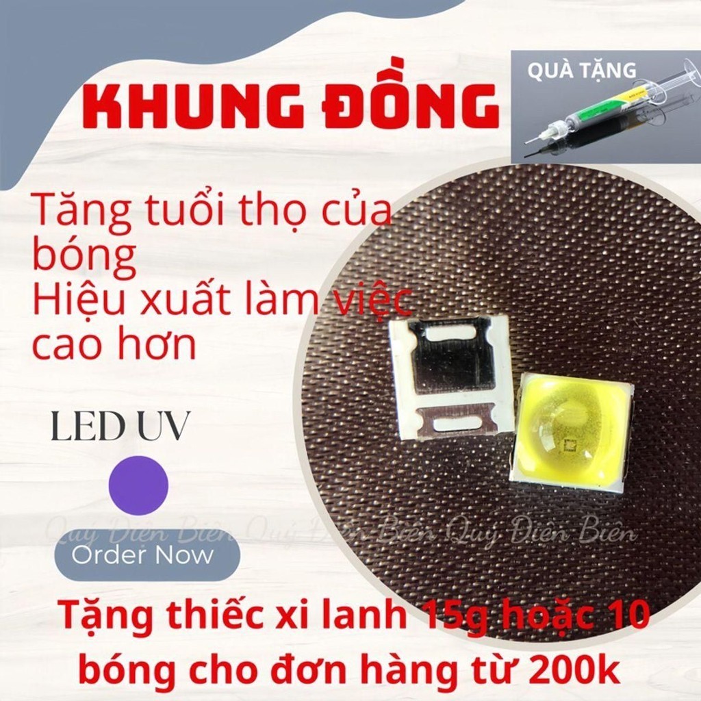 Chip Led UV lamp nail 3v khung đồng bóng vàng