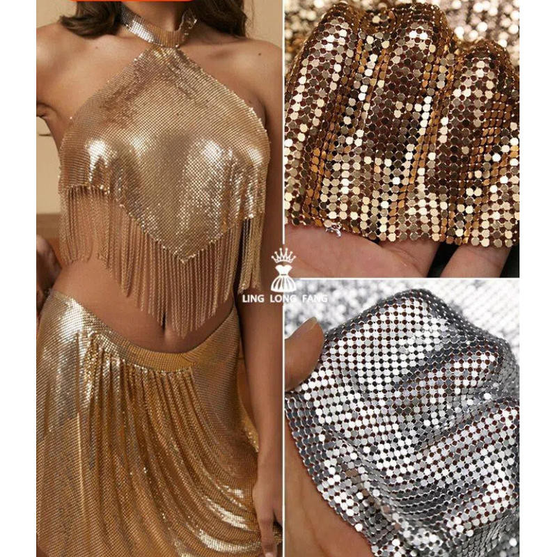 150 * 48CM Lưới nhôm sequin quần áo vải Kim loại sequin quần áo lưới vải nhôm lưới vải