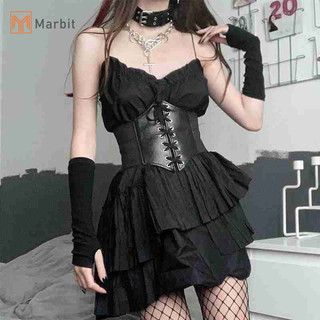 Marbit 1 cái gothic tối ren nữ eo corset thắt lưng rộng da pu đầm thắt lưng mới