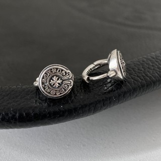 Retro Thái Bạc Móng Ngựa Tròn Bông Tai Nam Nữ Tai Khóa Xương Bạc Trang Sức Haobing boutiqu