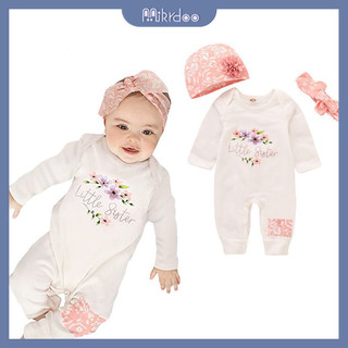 Set áo liền quần + mũ trùm đầu Mikrdoo đính hoa kèm băng đô nơ xinh xắn cho bé bodysuit cho bé
