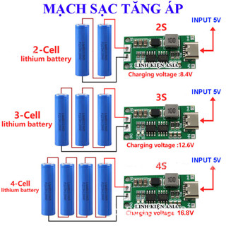 Mạch sạc tăng áp sạc pin 2S (8.4V) 3S (12.6V) 4S (16.8V) đầu vào cổng TypeC 5V