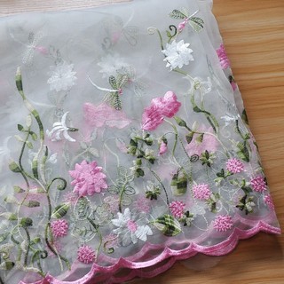 Organza Thêu Hoa Ren Vải Nước Song Phương Cỏ Sen Chuồn Chuồn Thêu Fabri