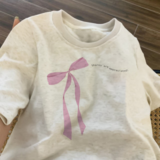 Áo phông nữ Xám form rộng Xám hàn quốc cổ tròn áo thun nơ in hình bigsize 100% cotton outerity SALMO local brand Y1373