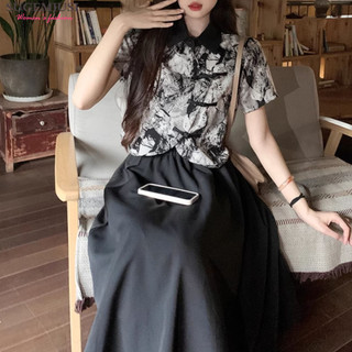 Sugemiusi Khóa Áo Sơ Mi Ngắn + Váy Hai Mảnh Phù Hợp Với Nữ Plus Size Béo mm Tính Khí Váy Eo hẹp