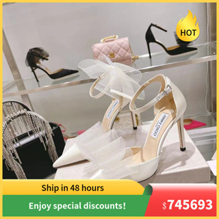 [8.5cm] Giày cao gót trắng nhập khẩu bề mặt lụa mật độ cao 2023 Bộ đếm lông vũ mới Tính khí Tiệc cưới Stiletto Giày nữ gợi cảm