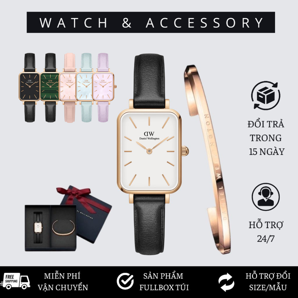 [Tặng Kèm Hộp Nơ] Combo Đồng Hồ Nữ Quadro Pressed Sheffield White & Vòng Tay D_W Cuff V1 Chính Hãng