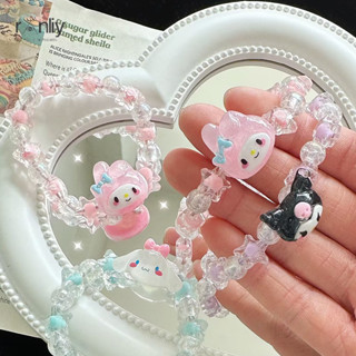🍑RY🍑Vòng Tay Xỏ Hạt Trong Suốt Sanrio Kuromi Melody Cinnamoroll Ngọt Ngào Quà Tặng Sinh Nhật Cho Bé Gái