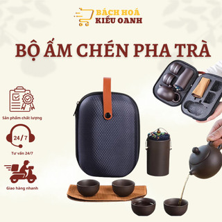 Bộ ấm chén trà tử sa di động du lịch gốm tráng men sang trọng , thiết kế thủ công, tiện lợi - bách hóa kiều oanh