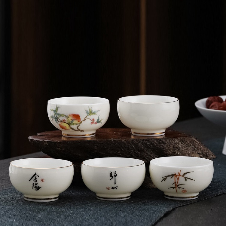 Chén Uống Trà Sứ Bạch Định Thấu Quang Cảnh Đức Trấn