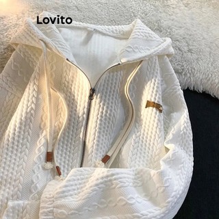 Áo khoác Lovito dệt kim waffle cỡ lớn đơn giản thời trang cho nữ LNE13013 (Trắng)