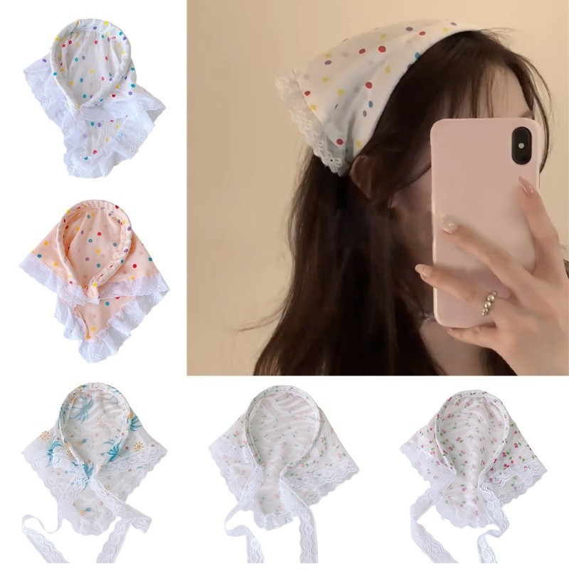 Doublebuy Girl Flower HeadScarf Ren Headband Nữ Head Covering Party Bandanas