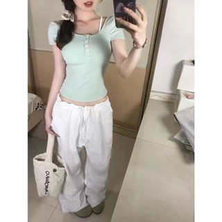 Siêu thanh lịch! Giả Hai Mảnh Áo Thun Nữ Tay Ngắn Mùa Hè Thiết Kế Mới Sense Niche Gợi Cảm Hot Girl Backless Top