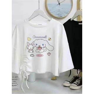 Áo phông Croptop dây rút thỏ cinna, Áo thun from rộng, mặc cho Nam và nữ chất đẹp, Sét bộ mặc ở nhà và -ShopTrang