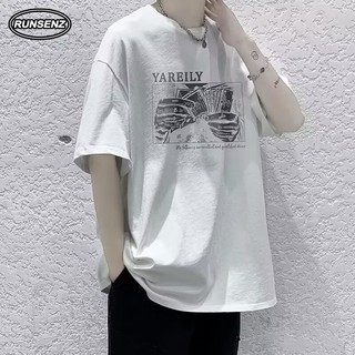 M-8xl Hàn Quốc Hợp Thời Trang Trắng Oversize Tee Nam Plus Size Áo Nhân Quả Rời Tay Ngắn