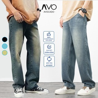 Quần Bò jean baggy nam Xanh Đen RETRO ống rộng xuông cạp cao Quần bò nam dáng suông xu hướng Avocado đẹp